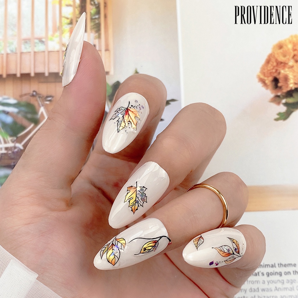 Stiker Kuku Decal Motif Daun Maple Efek Visual Untuk Salon