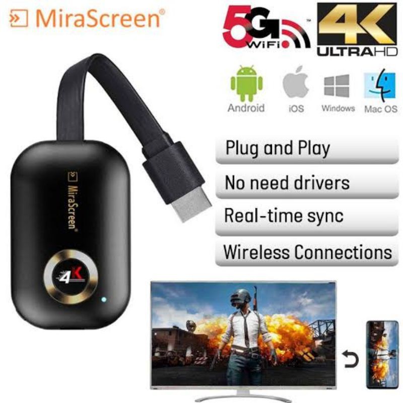 Mirascreen G9 4K HP ke TV dan Projector anycast dongle