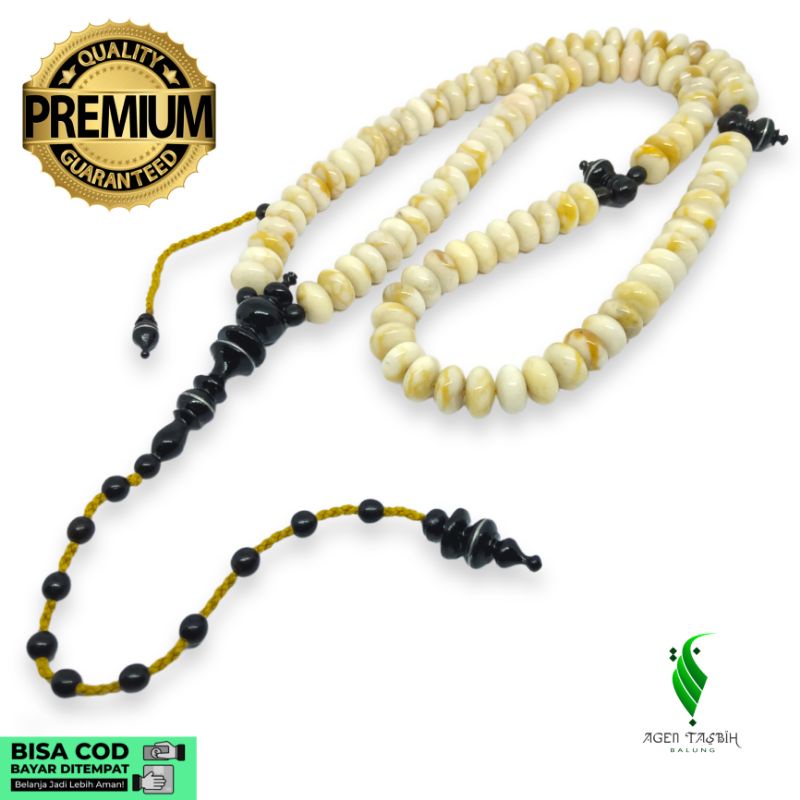 Tasbih Batu Coral Marjan Putih Pipih Super, Kepala Yuser Akar Bahar Asli Alami, Tasbih Muslim 99 Butir, Tasbih Antik!!