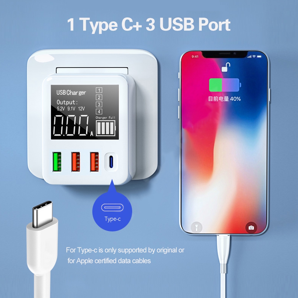 30W USB Fast Charger Quick Charge QC 3.0 Type C Mobile Phone 3 USB Port Hubs Smart Charger