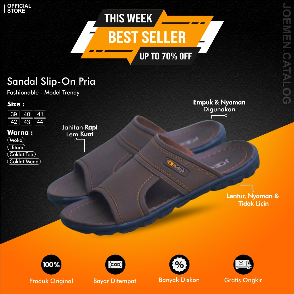 Joemen Sendal Selop Pria Kulit Original S 17 | Sendal Slide Pria Original | Sandal Slop | Slop pria