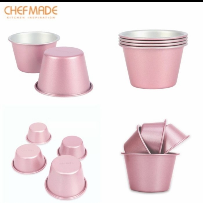 wk9415-4 Pink chefmade 4pcs non stick pudding mould pan / loyang kecil