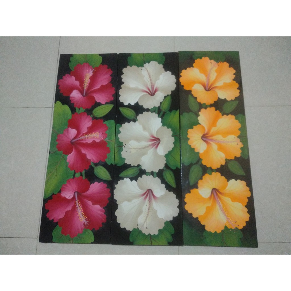 Lukisan Kanvas Bali Bunga Sepatu Ukuran 90x30 Cm