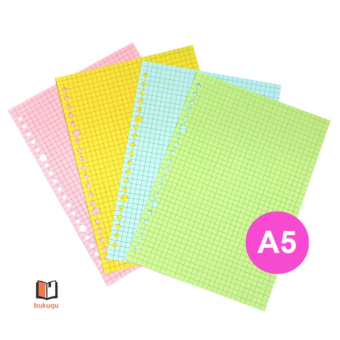 

Isi Kertas Binder - Kertas File - Kertas Note Hvs Loose Leaf A5 Color - Dotted/ Grid Berwarna