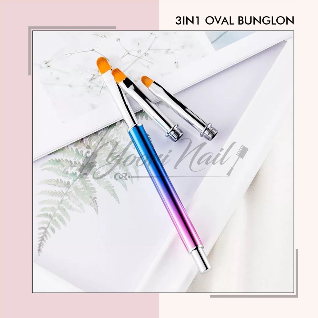 3in1 oval bunglon brush nail art set gel brush nails kuas nailart