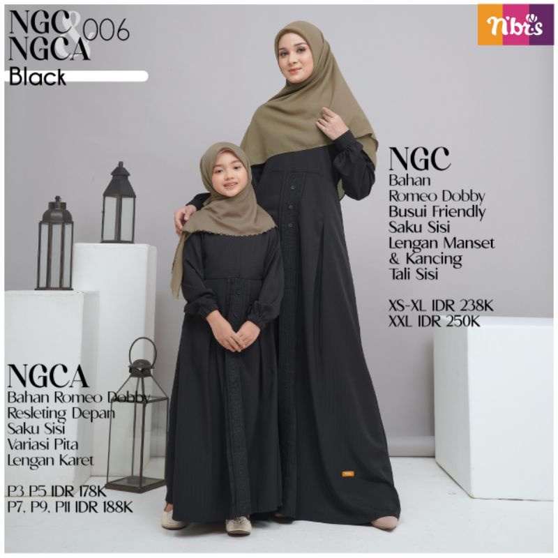 Gamis Ibu NGC 006 dan NGCA 006 anak black nibras