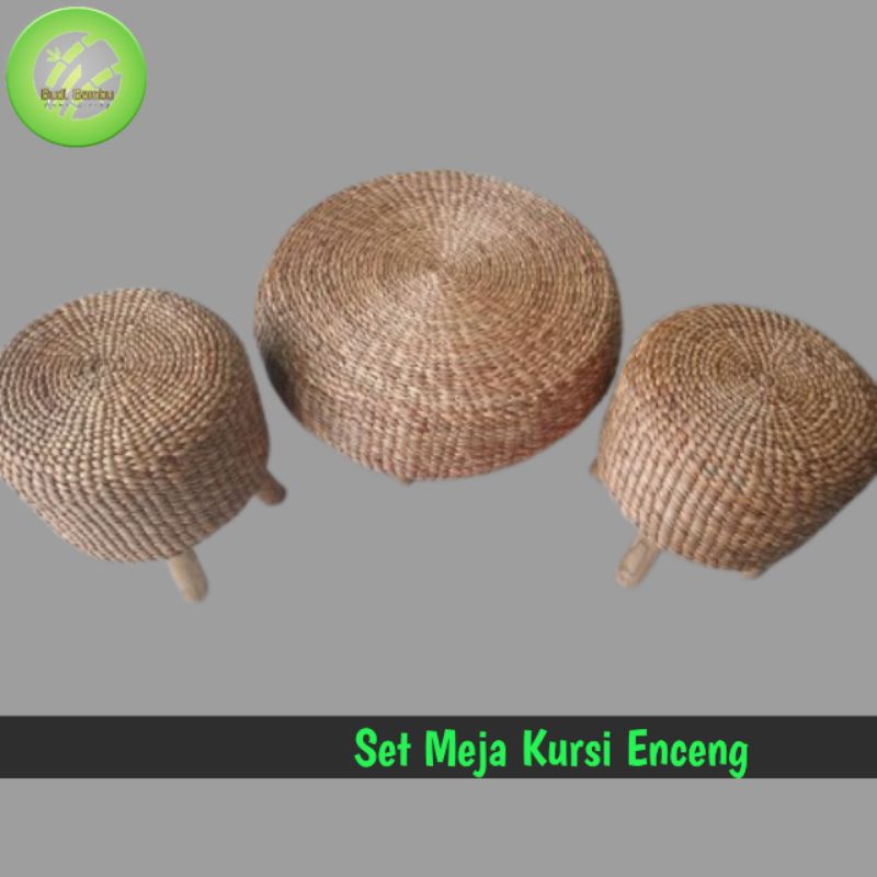 Jual Homedekor Set Meja Kursi / Stool Bulat Set Anyaman Enceng Ukuran 30cm dan Meja Murah