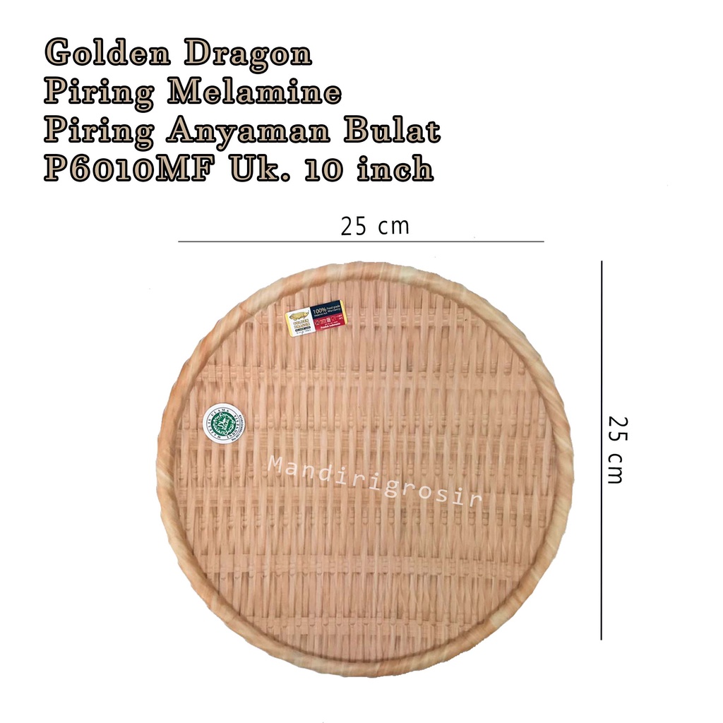 Golden Dragon * Piring Melamine * Piring Anyaman Bulat * P6010MF * Uk. 10 inch