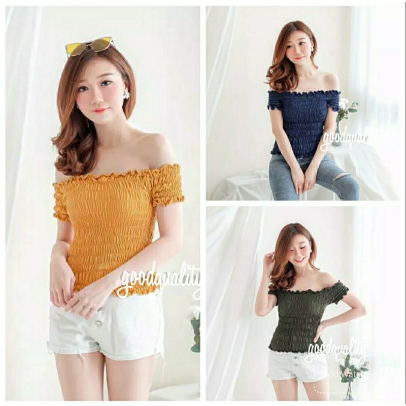 CROP SABRINA KERUT/BAJU SABRINA