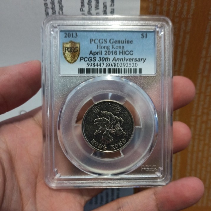 Uang Coin Hongkong $1 Sertifikat PCGS Holder 30 Th Anniversary Koleksi Limited Edition bukan PMG