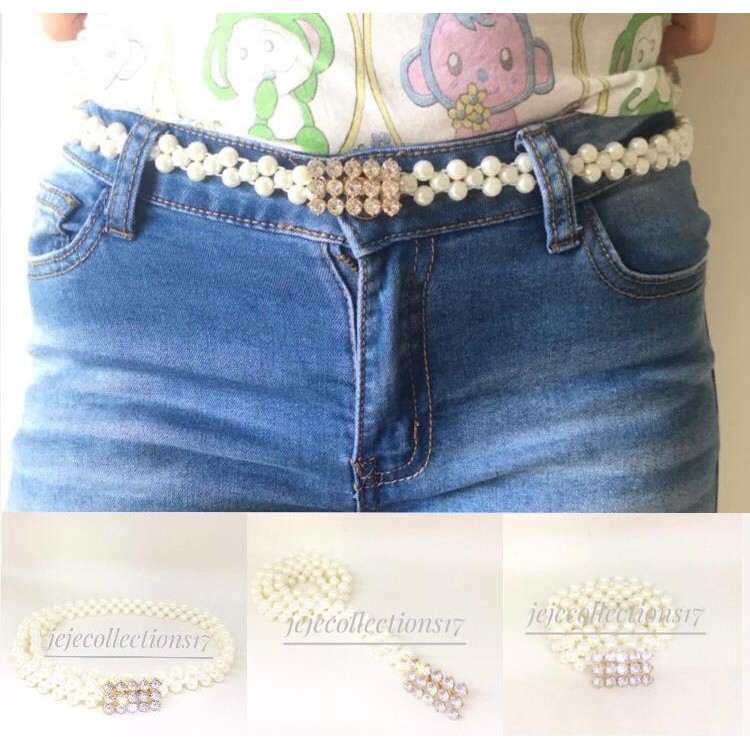 Belt Mutiara Motif Plat Kotak - Ikat Pinggang Wanita