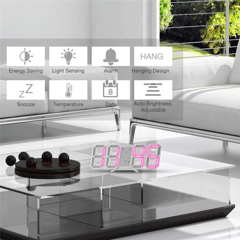 3D Large LED Digital Wall Clock Date Time Celsius Nightlight Display Table Desktop Clocks Alarm Clock From Living Room