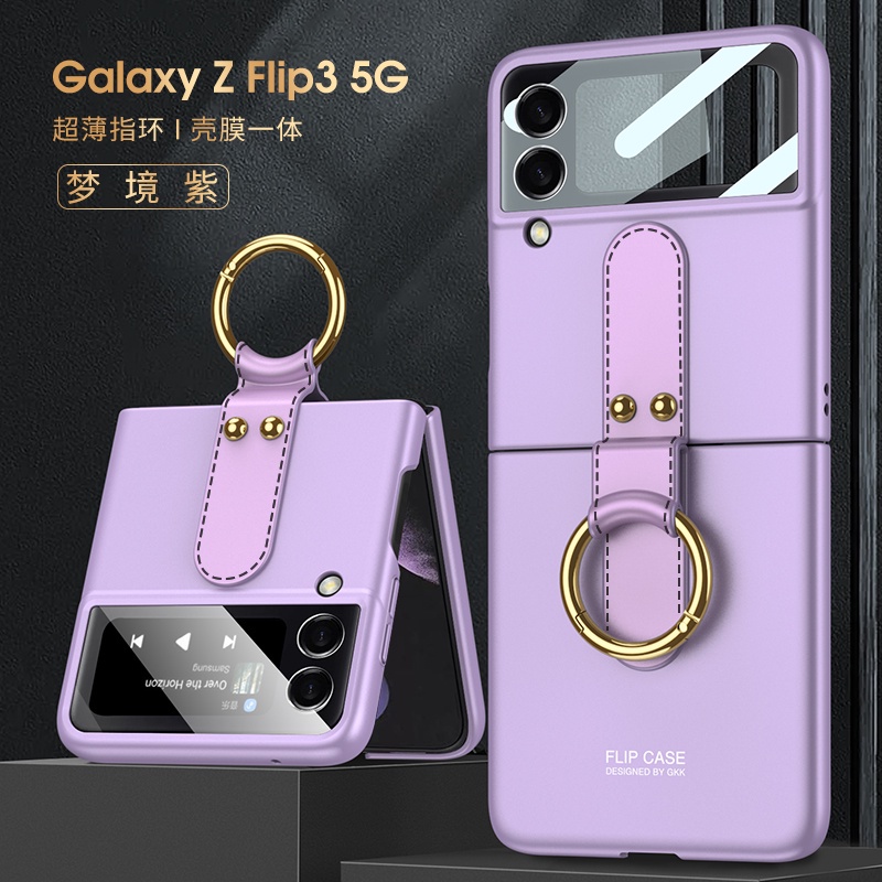 Hard Case Frosted Matte Skin Feel Folding Phone Case With Ring and Tempered Glass For Samsung Galaxy Z Flip 4