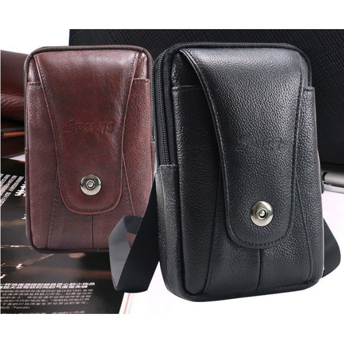 Tas hp pinggang selempang kulit import universal 6-7 inch