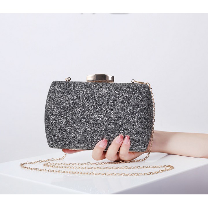 KGS Tas Pesta Wanita Import Batam Square Zinc Alloy Bling Clutch Pesta Mewah Tas Kondangan