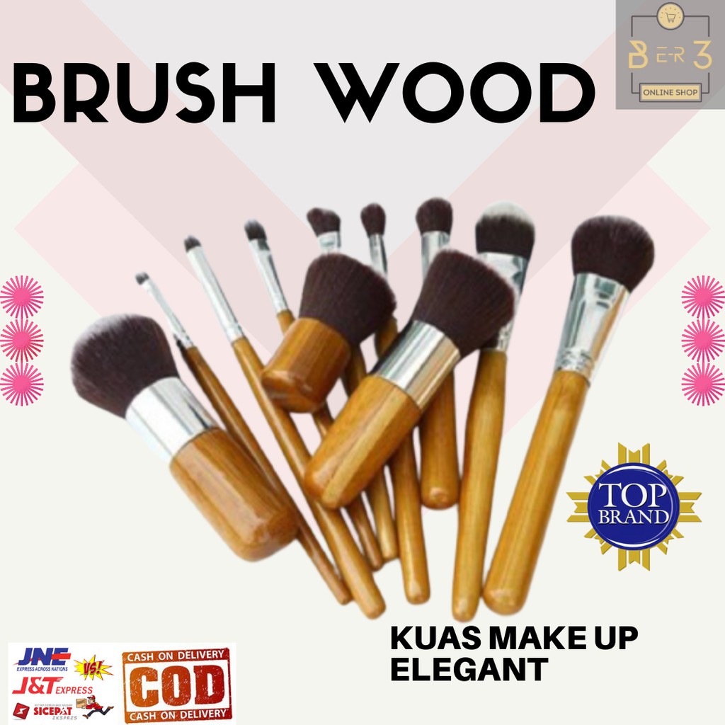 Brush Wood 11 Set Kuas Rias Dandan Make Up Kosmetik Makeup Bedak Kecantikan Wajah Wanita Pengantin