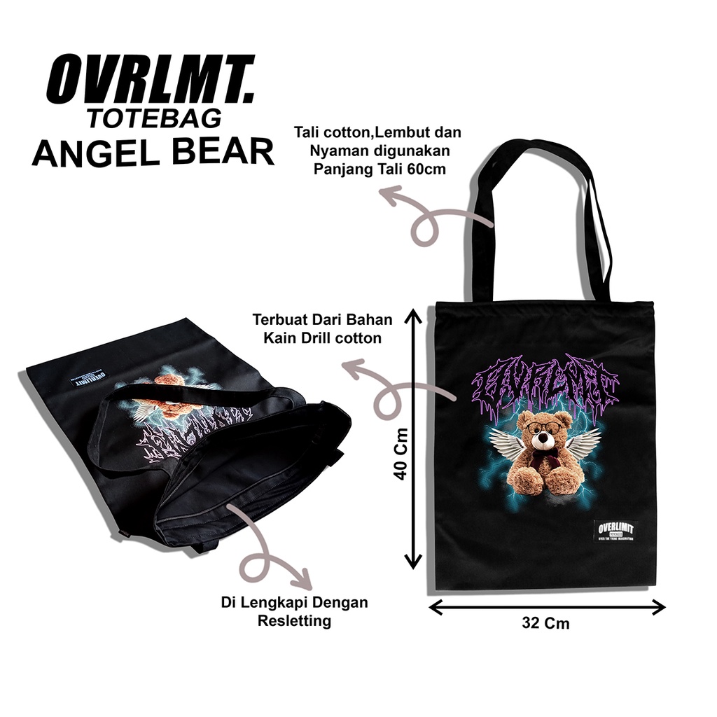 OVERLIMIT ANGEL BEAR TOTEBAG | TAS | TOTE BAG | RESLETING | ZIPPER BAG