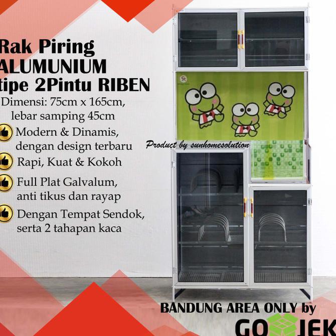 Lemari Rak Piring Kaca 2Pintu RIBEN Alumunium Murah Minimalis