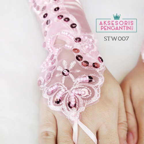 [PRODUK TERLARIS] WEDDING GLOVES SARUNG TANGAN AKSESORIS PENGANTIN PINK STW007