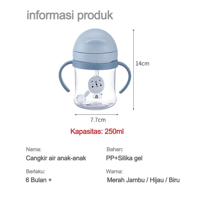 Botol minum bayi/Training Cup Baby 250ml/Sippy Cup Botol Minum Bayi Jerami Cangkir Tritan Pelatihan Cangkir Anak-anak Botol Air Botol Bayi L205