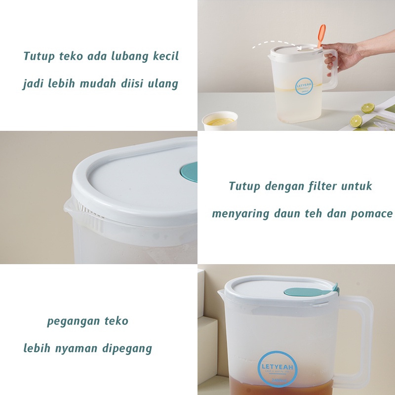 Letyeah &amp; Anantagt teko set jus air teh kopi/Water Jug plastik dengan 4 cangkir 2400ml/pitcher air Plastik