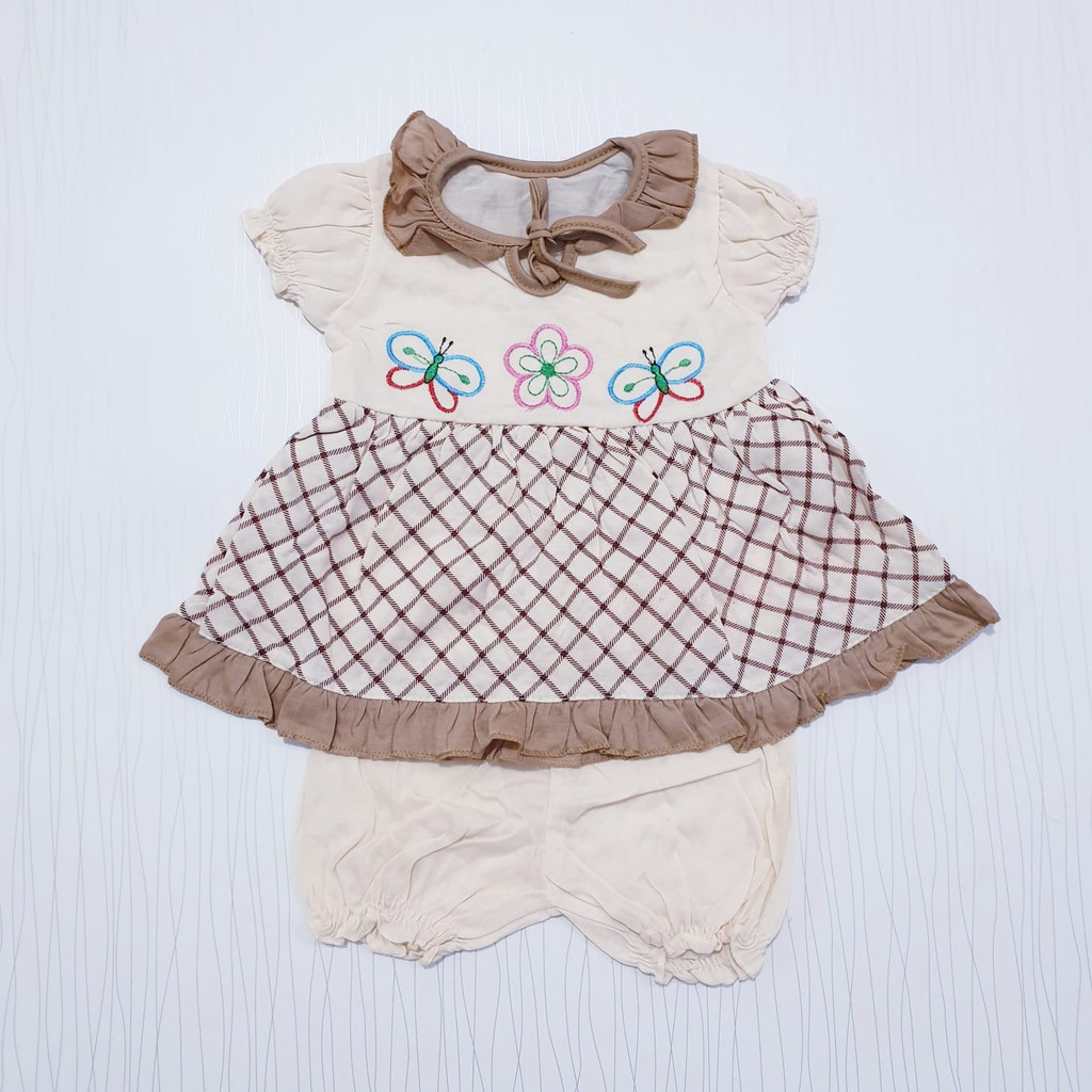 setelan dress coklat bayi perempuan pakaian baju anak cewe dress set