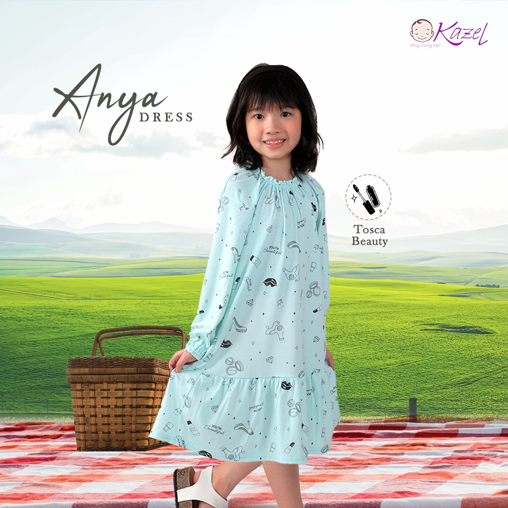 Baju Dress Anak Perempuan Motif Lengan Panjang Kazel Anya 1 -5 Tahun