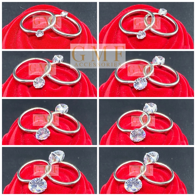 Cincin Baja Putih Diamond Bentuk Bulat Cincin Permata Swarovski Monel Anti Karat Stainless Steel