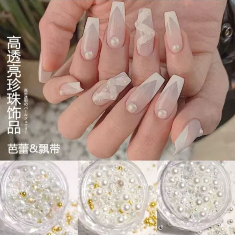 Caviar/Hiasan Nail Arts/Pearl/Mutiara Bulat Imitasi/Dekorasi Nail Arts dalam wadah  Jar Mini