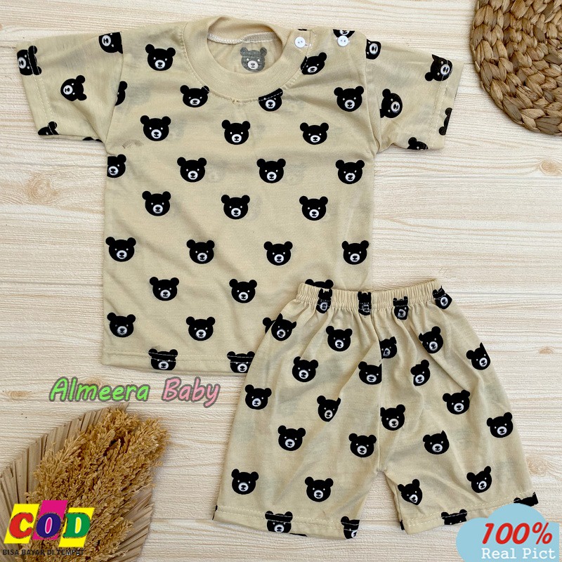 Setelan Baju Bayi Piyama Bayi Lengan Pendek Kancing Bahu Motif Karakter Usia 3-12 Bulan Almeera Baby and Kids