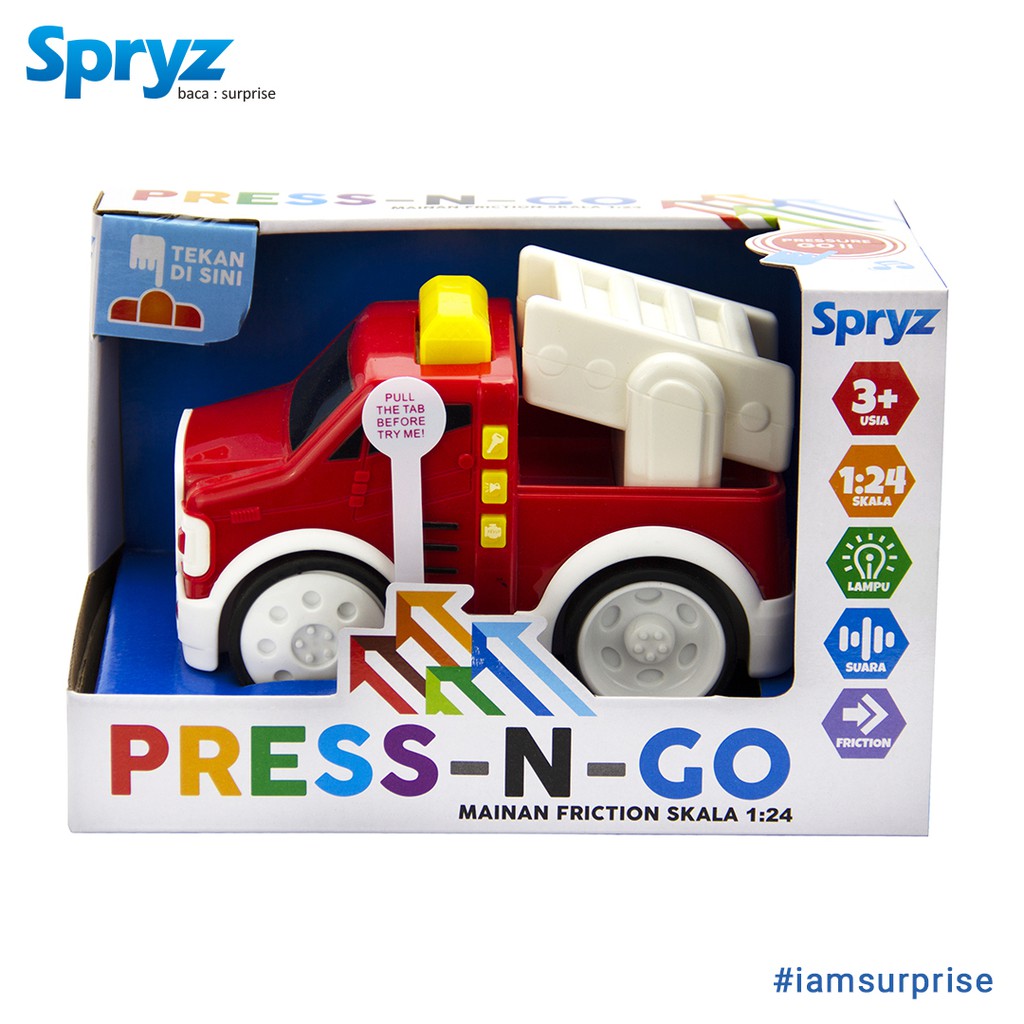 Spryz Press &amp; Go Skala 1:24 Mainan Mobil Pemadam Kebakaran dengan Lampu &amp; Suara