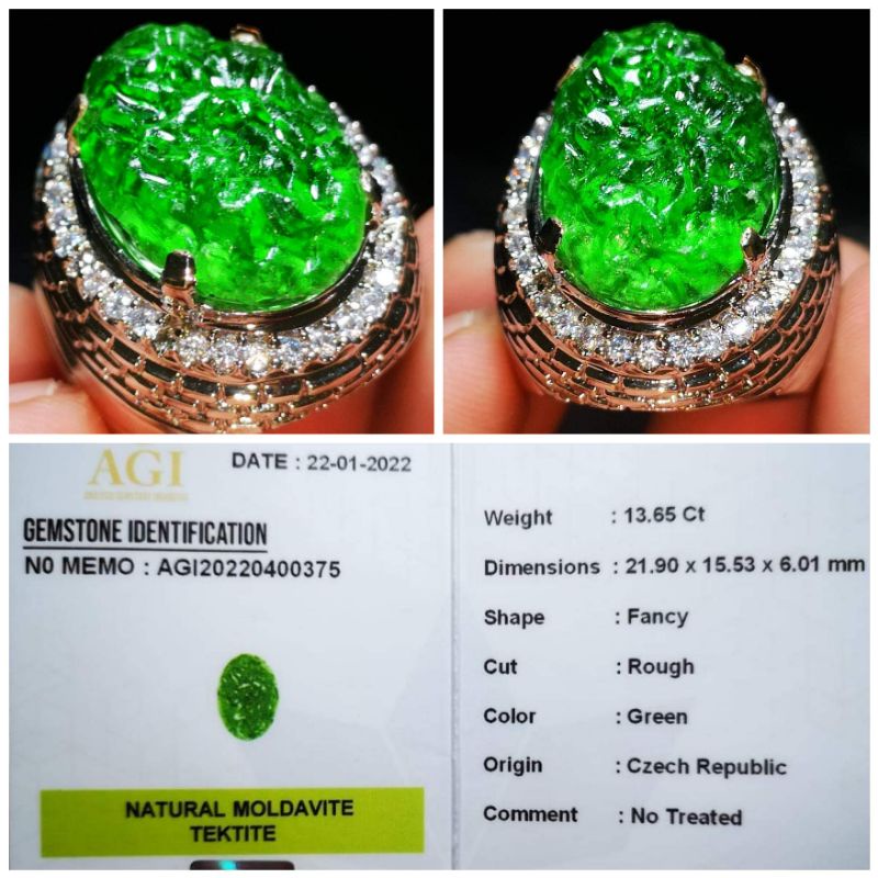 Cincin Batu Permata Meteor bersertifikat memo lab