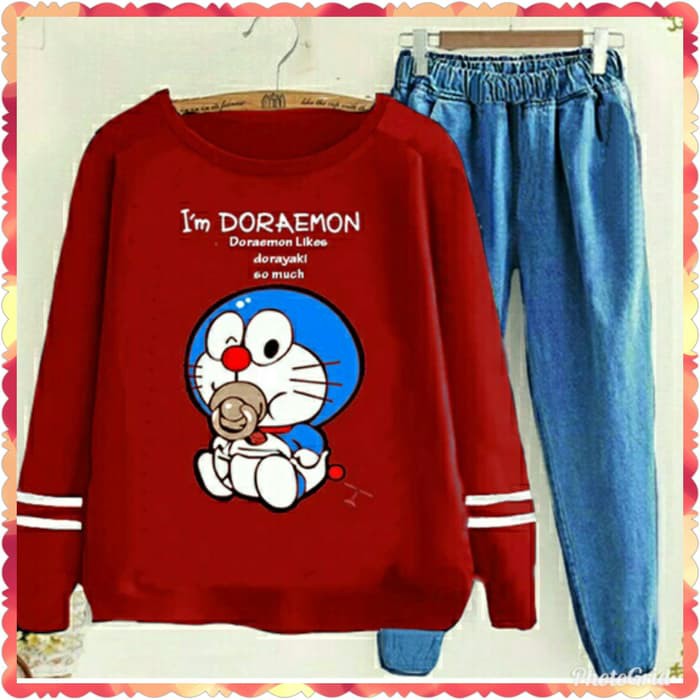F34F5 Set Wanita Dewasa Setelan Cewek Kekinian Setelan St Setelan Baju  Setelan Denim Doraemon Baby
