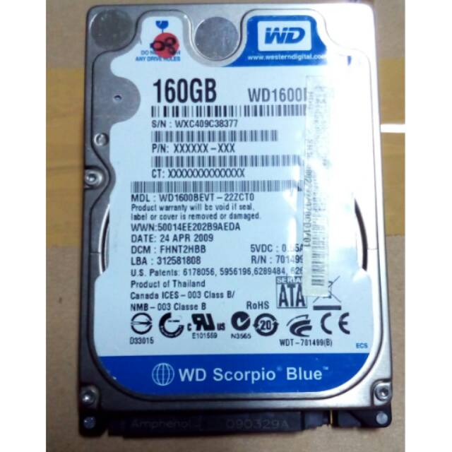 Harddisk/hdd 2.5 WD BLUE 160GB#GARANSI 1TH