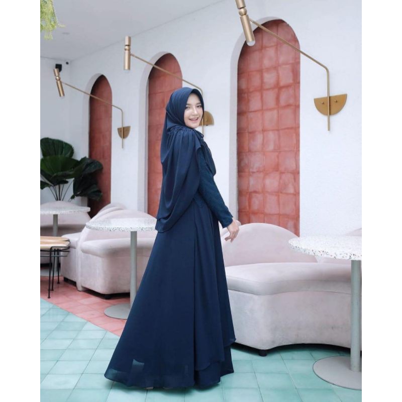 Pakaian Gamis Wanita Syar'i Muslim/Kinara Syar'i +Khimar Matt Ceruty Full Puring Mix Brokat //BD