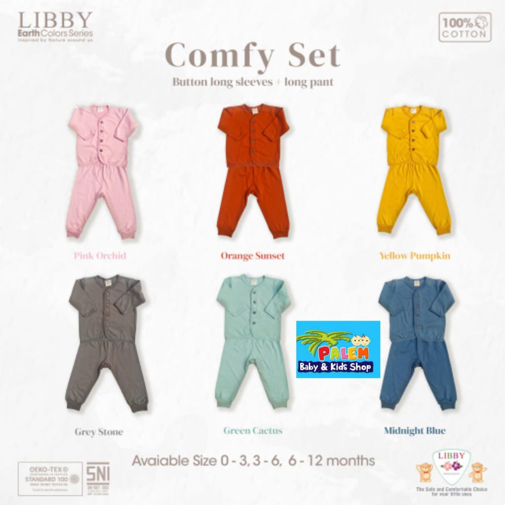 [ terbaru ] libby comfy set earth color series stelan panjang kancing depan 1stel/pack)