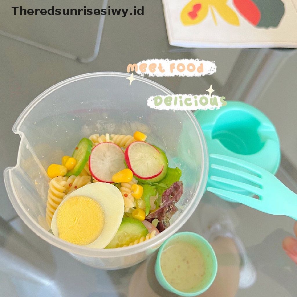 # Alat Rumah Tangga # Set Cangkir Saus Salad Portabel Dengan Garpu Untuk Piknik