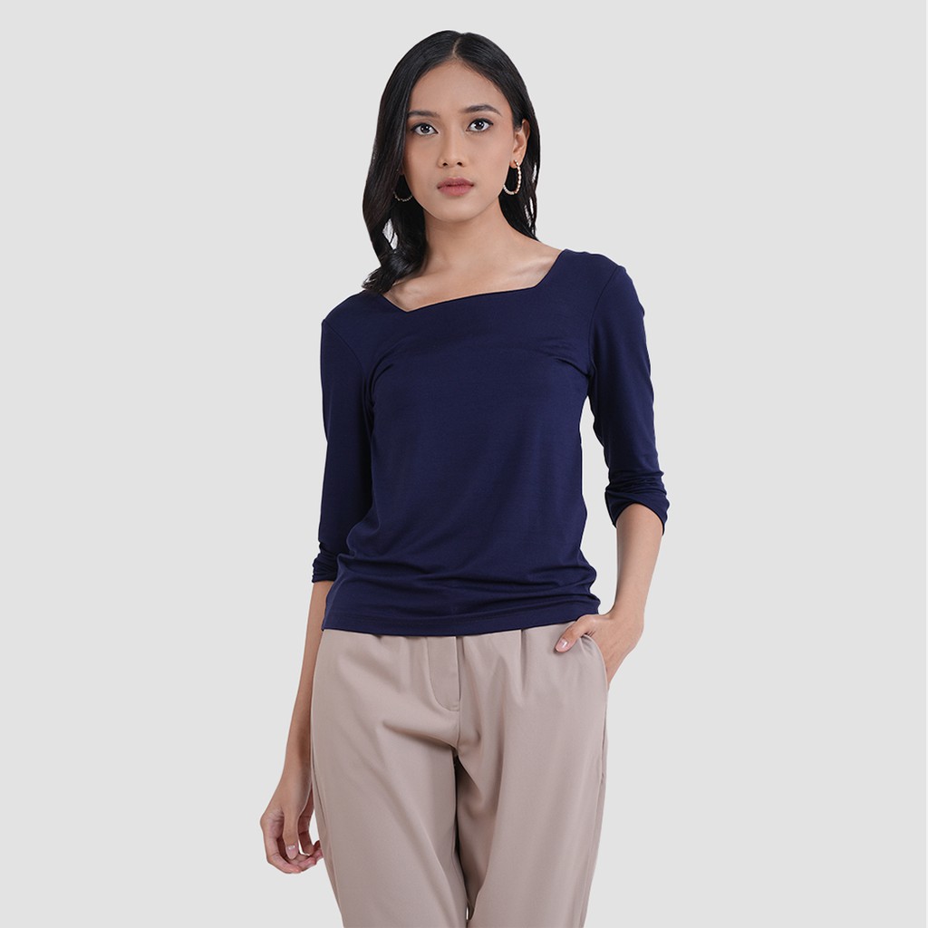 Mississippi Kaos Wanita U-neck Lengan 3/4 LIN000068M LIN000171M Navy