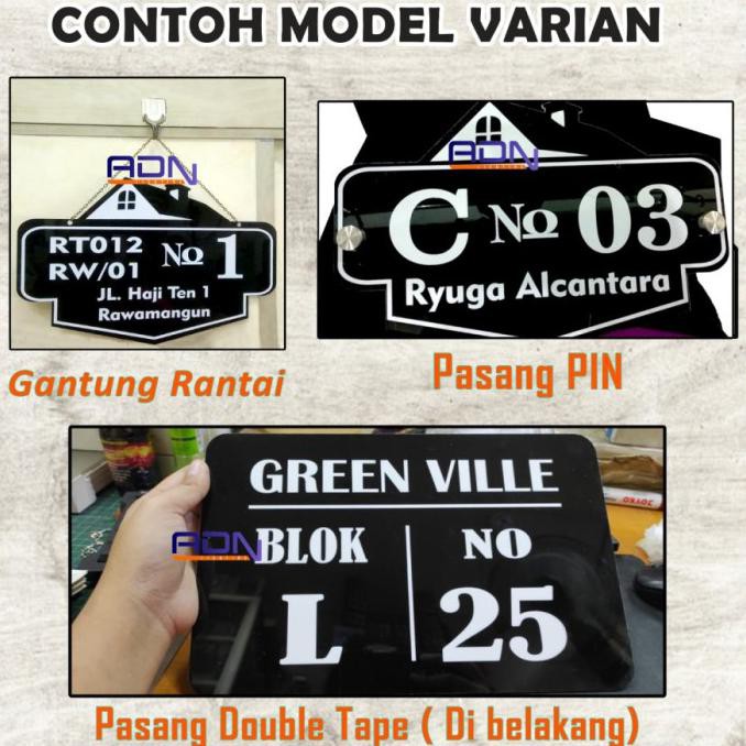 

Papan Acrylic Akrilik Alamat Nomor Rumah Termurah Ekonomis - Double Tape, 20 X 13.5Cm