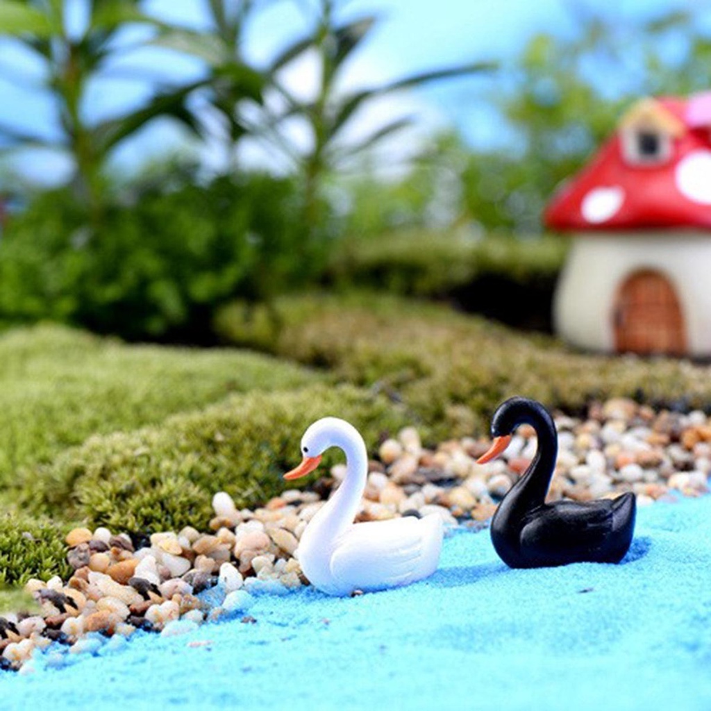 Agustina Hitam Putih Swan Miniatur Desktop Rumah Lanskap Mikro Mini DIY Peri Taman Kekasih Burung Ornamen