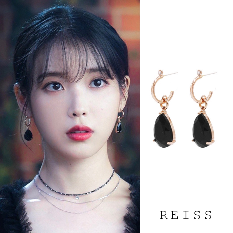 COD Hotel Del Luna IU S925 Silver Advanced Black Crystal Pearl Pendant Earrings Anting