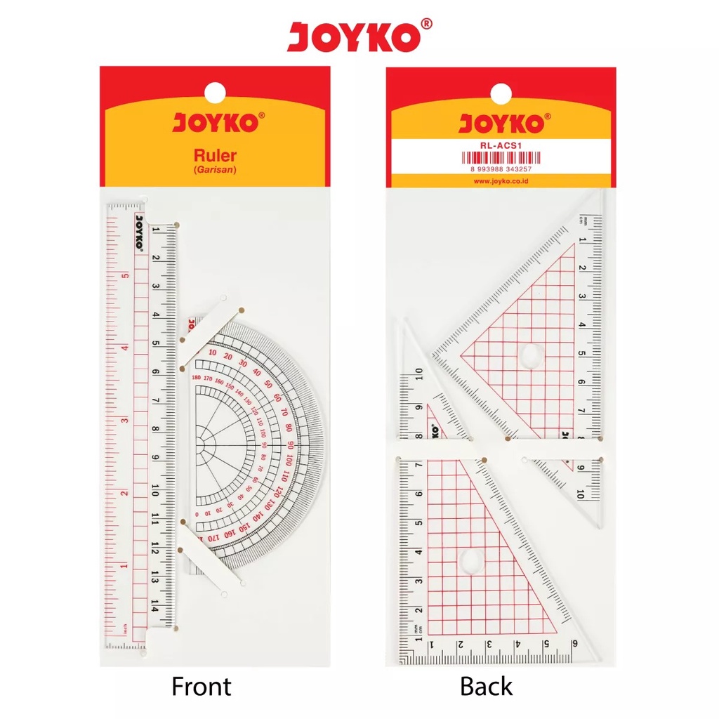 Joyko Ruler Set / 1 Set Penggaris Busur / Garisan Joyko / Alat Ukur