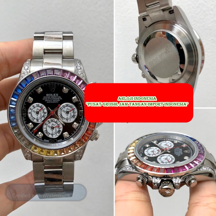 Promo Jam Tangan Pria ROLEX Daytona Rainbow Silver Matic Garansi 1th