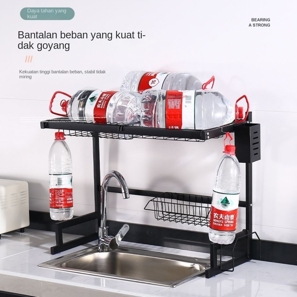 POTE - Rak Dapur Stainless Hitam - Rak Piring - Rak Wastafel Peralatan Dapur Kokoh Modern