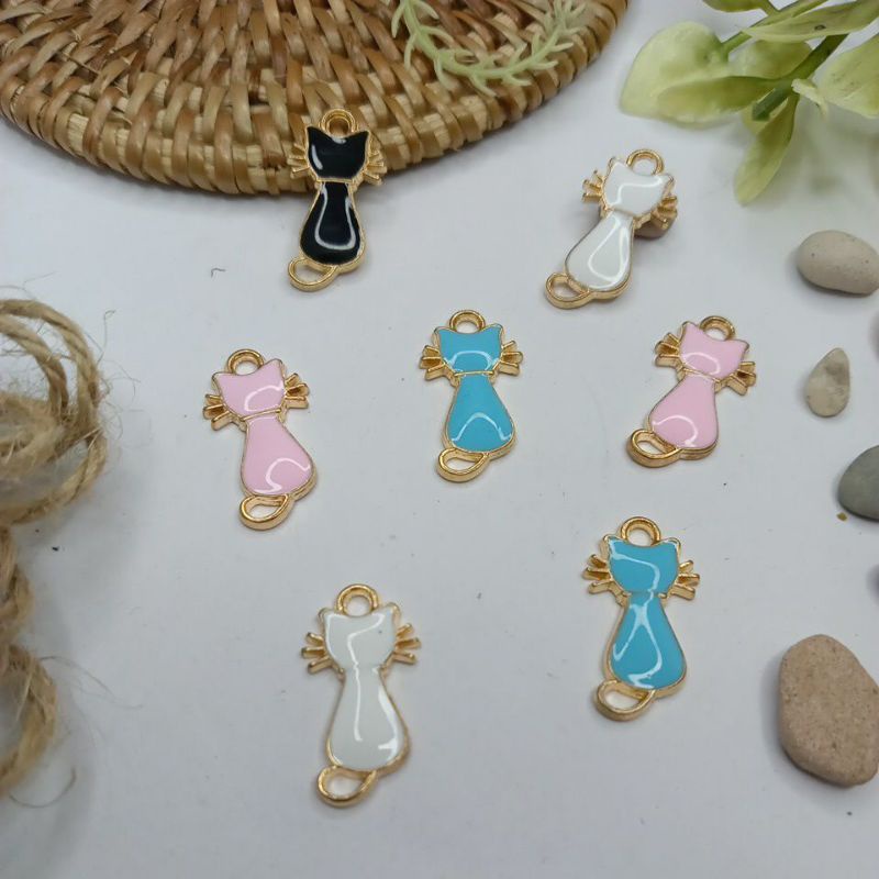 Liontin 2 lubang | Kucing liontin enamel | liontin gelang bandul kalung | bandul gelang