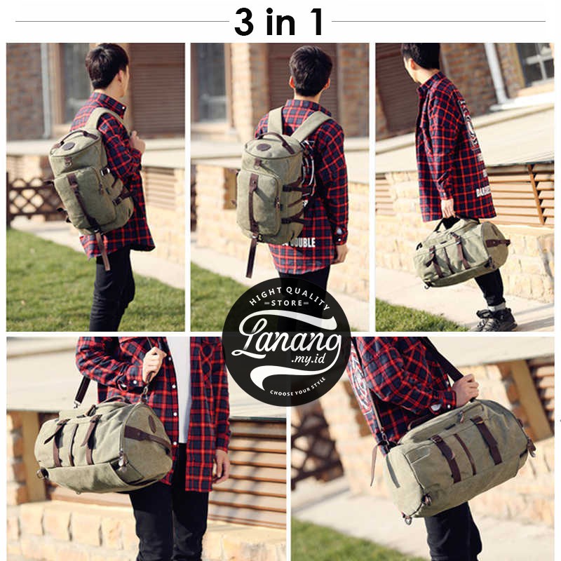 TAS RANSEL SLEMPANG JINJING PRIA 3 IN 1 | TAS TRAVEL PRIA | BACKPACK PRIA | TAS KANVAS PRIA