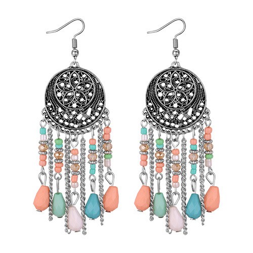 LRC Anting Gantung Vintage Multi-color Round Shape Decorated Earrings