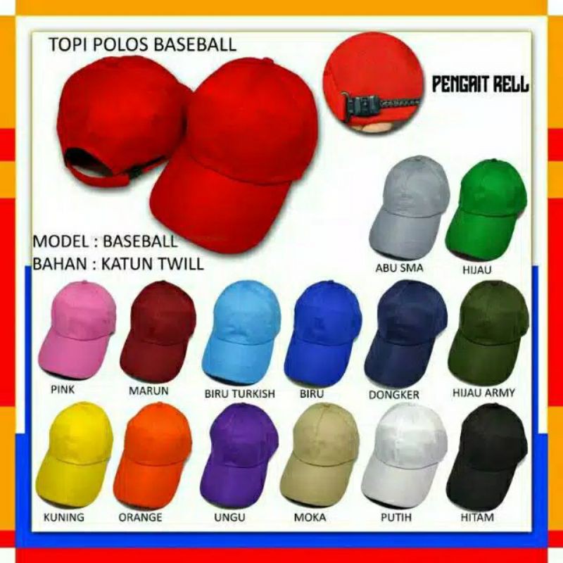 topi twill polos dewasa  topi Baseball polos / topi polosan / topi twil /