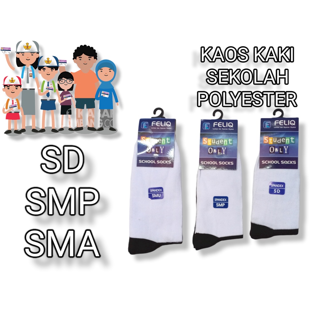 Kaos Kaki Sekolah Bahan polyester bagus dan Tebal (SD SMP SMA)