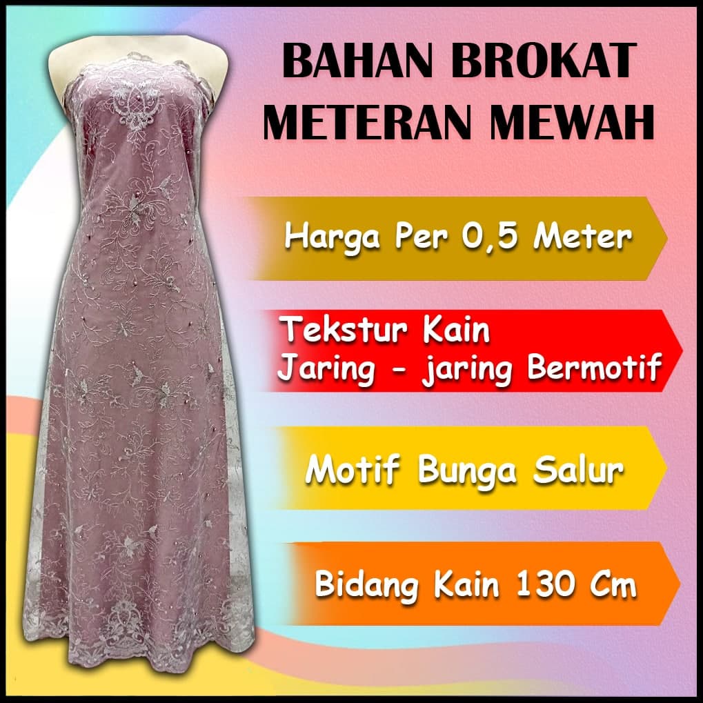 Bahan bakal brukat tile mutiara baju kebaya kurung melayu meteran